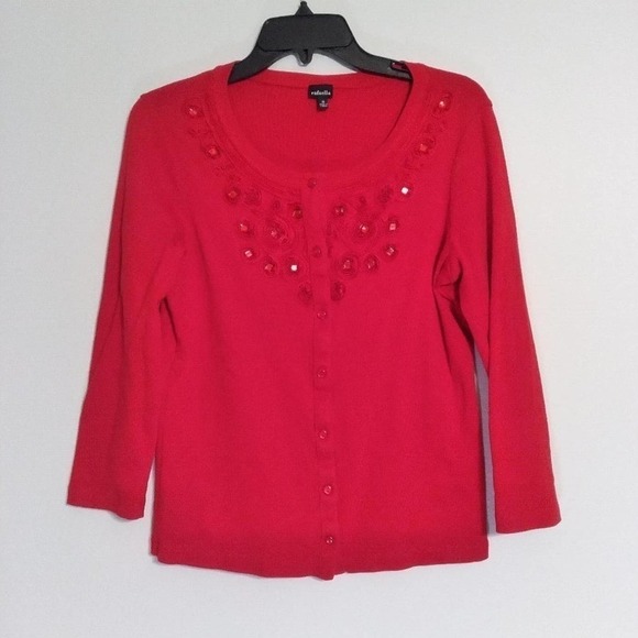 RAFAELLA Red Embellished Button Down Top Small - Picture 8 of 8